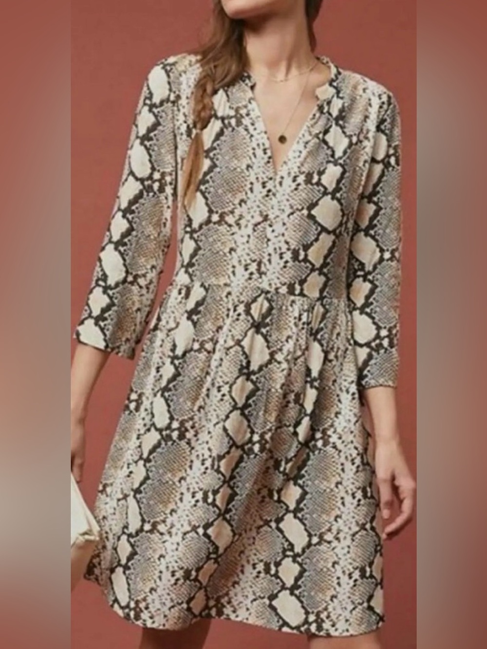 Maeve by Anthropologie "Juno" Snakeskin Print Dress Size XS Brown, Tan and Ivory